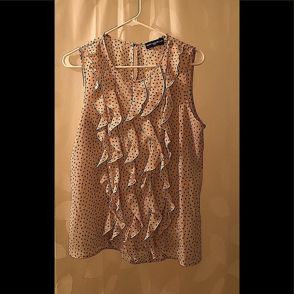 Karl Lagerfeld Tops - Karl Lagerfeld Paris, soft pink/black polka dot sleeveless blouse w/front ruffle